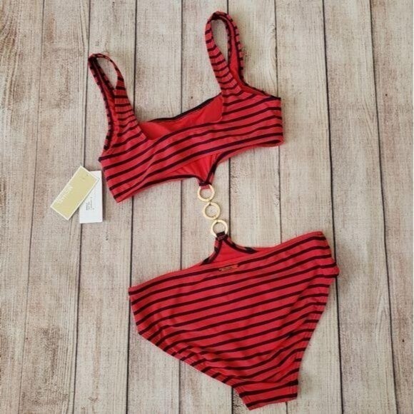 Michael Kors Nautical Stripe Cut Out Chain Accent Monoki Red/Navy Size 10 - Picture 6 of 12